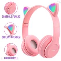 Fone Orelha De Gato Rosa Sem Fio Selo Anatel Headset