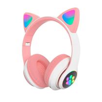 Fone Orelha Gato Rosa Led Smartphone Geek Gamer Gatinho Headphone