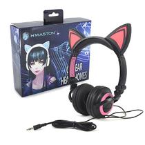 Fone Orelhas de Gatinho Infantil DRAIK com LED Preto P2 para Música e Jogos