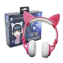 Fone Orelhas de Gatinho Infantil DRAIK com LED Rosa P2 para Música e Jogos