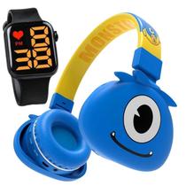Fone Ouvido Bluetooth Infantil Monster + Relogio Led Digital
