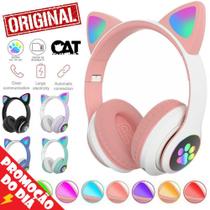 Fone Ouvido Bluetooth Sem Fio Cat Luz Led Rgb Orelha Gato Headphone Podcats Personalizado Radio Fm Entrada Cartão Sd Mp3