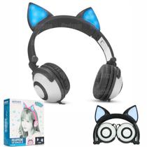 Fone Ouvido Gatinho Infantil Com Led Cabo P2 1,5m Exbom Hf-c30 Preto