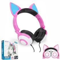 Fone Ouvido Gatinho Infantil Com Led Cabo P2 1,5m Exbom Hf-c30 Rosa