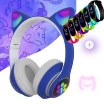 Fone Ouvido Headphone Orelha Gato Bluetooth Infantil e Pulseira Led