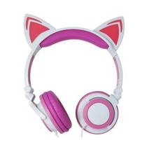 Fone Ouvido Headphone Orelha Gato Com Led Hf-C22 Branco/Rosa