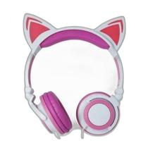 Fone Ouvido Headphone Orelha Gato Com Led Hf-C22 Branco/Rosa