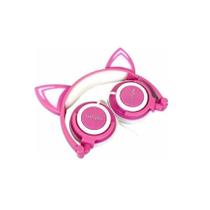 Fone Ouvido Headphone Orelha Gato Com Led Hf-C22 Rosa/Branco