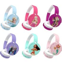 Fone Ouvido Infantil Princesas Disney Barbie Frozen Moana Pequena Sereia Bluetooth Sem Fio Ajustável - Princess