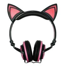 Fone ouvido orelha de gato c/led exbom hf-c22 preto/rosa