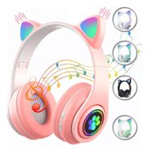 Fone Ouvido Over-Ear Gamer Sem Fio Cat Stn-28 Rosa Luz Led