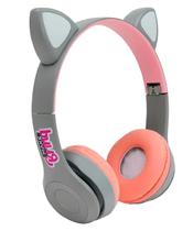 Fone Ouvido Radio FM Bluetooth Mini Cat Orelha Gato Led Recarregável Cor:Cinza Fone Ouvido Radio FM Bluetooth Mini Cat Orelha Gato Led Recarregável Cor:Cinza
