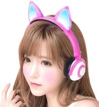 Fone Rosa Orelhas Gatinho Dobrável Led P2 Exbom