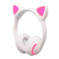 Fone Sem Fio Orelha De Gato Bluetooth Com Led 7 Cores Branco