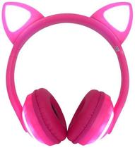 Fone Sem Fio Orelha De Gato Bluetooth Com Led 7 Cores Rosa
