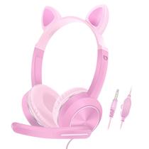 Fones de ouvido AKZ CN COM Kids Cat Ear com microfone e conector de 3,5 mm