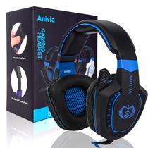 Fones de ouvido Anivia AH28 com fio sobre a orelha com microfone preto e azul