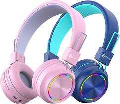 Fones de ouvido Bluetooth iClever BTH03 Kids com LED colorido azul e rosa Fones de ouvido Bluetooth iClever BTH03 Kids com LED colorido azul e rosa