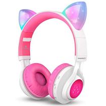 Fones de ouvido Bluetooth, Riwbox, LED, dobráveis (branco e rosa)