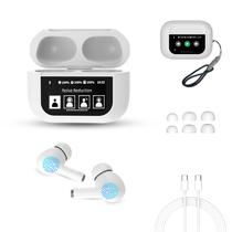 Fones de ouvido Bluetooth sem fio genéricos com controle de tela sensível ao toque, fone de ouvido híbrido com cancelamento de ruído para ENC Mic Clear Call, graves profundos, várias configurações de equalização, fones de ouvido para laptop, telefones Android/iOS, brancos