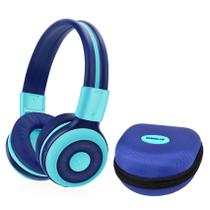 Fones de ouvido Bluetooth sem fio SIMOLIO Kids com microfone azul