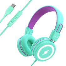 Fones de ouvido Bywulanda Kids com luzes LED e microfone, limitador de volume