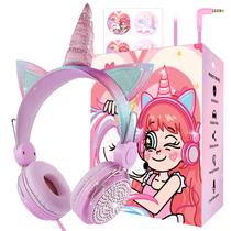 Fones de ouvido charlxee Kids Unicorns com microfone 3,5 mm rosa ou mais de 3 anos