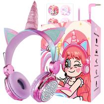 Fones de ouvido charlxee Kids Unicorns com microfone Jack de 3,5 mm Hot Pink