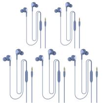 Fones de ouvido com fio e pacotes de 5 fones de ouvido com microfone (azul)