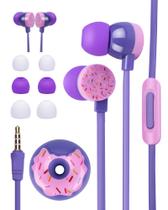 Fones de ouvido com fio OHEDMEH Cute Donut para crianças com microfone roxo