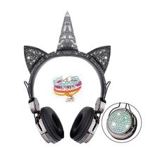 Fones de ouvido Cute Unicorn Bluetooth sem fio com microfone para meninas