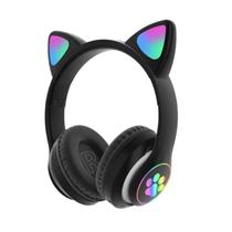 Fones de ouvido de gato com LED sem fio Bluetooth para gatinhos Cor Preta