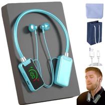 Fones de ouvido de transmissão ao vivo com placa de som sem fio, fones de ouvido de transmissão ao vivo e edição de áudio sem fio, fones de ouvido Bluetooth com faixa de pescoço à prova d'água com display, fones de ouvido de transmissão ao vivo (azuis)