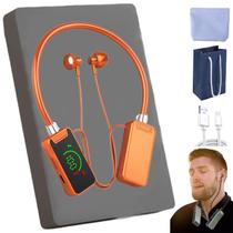 Fones de ouvido de transmissão ao vivo com placa de som sem fio, fones de ouvido de transmissão ao vivo e edição de áudio sem fio, fones de ouvido Bluetooth com faixa de pescoço à prova d'água com display, fones de ouvido de transmissão ao vivo (laranja)