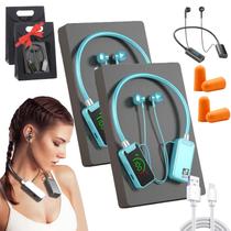Fones de ouvido de transmissão ao vivo com placa de som sem fio, fones de ouvido de transmissão ao vivo e edição de áudio sem fio, fones de ouvido sem fio ao vivo, fones de ouvido Bluetooth com fita de pescoço sem fio à prova d'água (2 unidades azuis)
