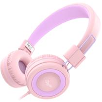 Fones de ouvido ELECDER i37 Kids dobráveis com fio pêssego/roxo