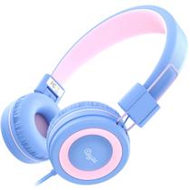 Fones de ouvido ELECDER i37 Kids dobráveis com fio roxo/rosa