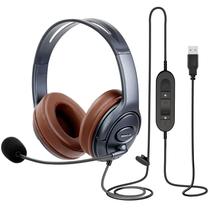 Fones de ouvido EMAIKER USB com cancelamento de ruído sobre o ouvido com microfone