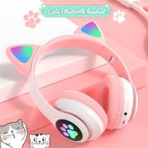 Fones De Ouvido Gato Cat Led RGB Luz de Fundo Sem Fio Bluetooth 5.3 TF FM Stereo