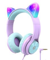 Fones de ouvido iClever Kids FunShare com orelha de gato LED roxo