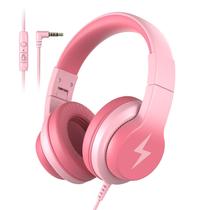 Fones de ouvido infantis Candy Bila com fio, microfone e limitador de volume, rosa
