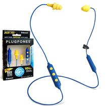Fones de ouvido intra-auriculares Bluetooth sem fio Plugfones Basic Pro - fones de ouvido para redução de ruído com microfone e controles isolantes de ruído (azul e amarelo)