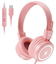 Fones de ouvido KONNAO Kid USB Type C LED Lights 85dB/94dB rosa