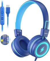 Fones de ouvido KONNAO Kids USB tipo C com luzes LED 85dB/94dB azuis