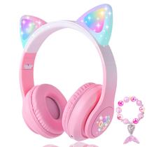 Fones de ouvido KORABA Cat Ear Kids Bluetooth LED rosa claro