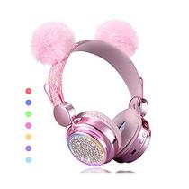 Fones de ouvido LED Bluetooth para meninas, mudança de cor, microfone, 10 horas
