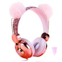 Fones de ouvido LOAKYO Kids Cute Bear Ear com fio e microfone rosa