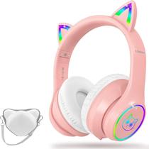 Fones de ouvido LOBKIN Bluetooth 5.3 Kids com estojo RGB LED rosa Fones de ouvido LOBKIN Bluetooth 5.3 Kids com estojo RGB LED rosa