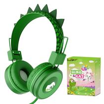 Fones de ouvido QearFun Dinosaur para meninos e crianças com microfone verde