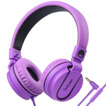 Fones de ouvido rockpapa 950 com fio para crianças com microfone preto roxo